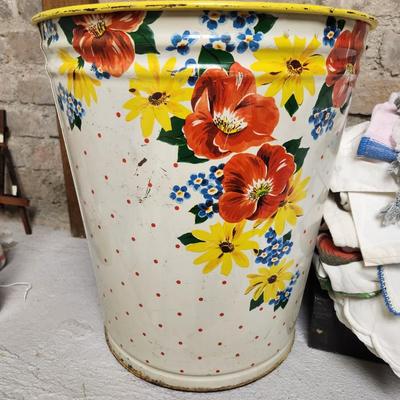 Vintage Can filled with misc linens