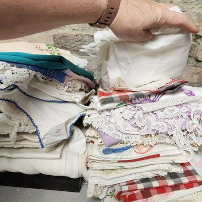 Vintage Can filled with misc linens