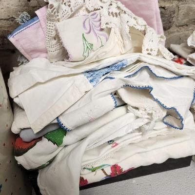 Vintage Can filled with misc linens