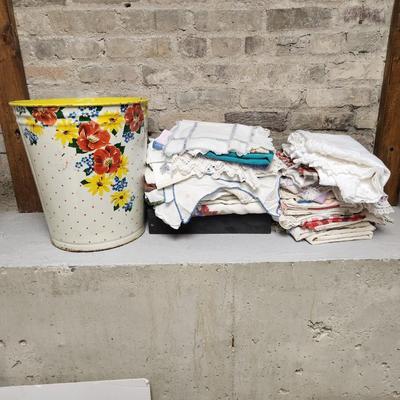 Vintage Can filled with misc linens