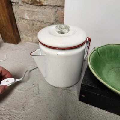 Red coffee pot lamp and nehi bottle