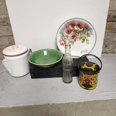 Red coffee pot lamp and nehi bottle