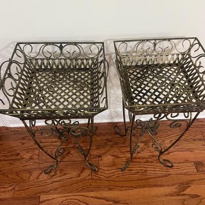 Pair Of Wrought Iron Garden Pot Plant Stand