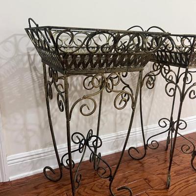 Pair Of Wrought Iron Garden Pot Plant Stand