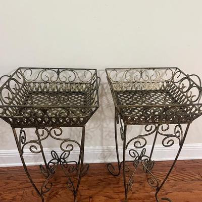 Pair Of Wrought Iron Garden Pot Plant Stand