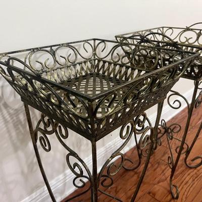 Pair Of Wrought Iron Garden Pot Plant Stand