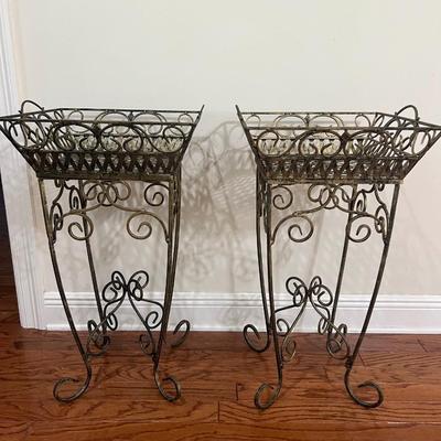 Pair Of Wrought Iron Garden Pot Plant Stand