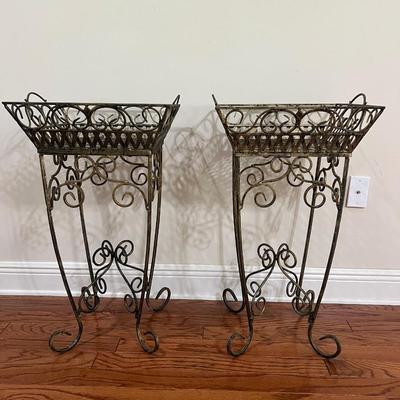 Pair Of Wrought Iron Garden Pot Plant Stand