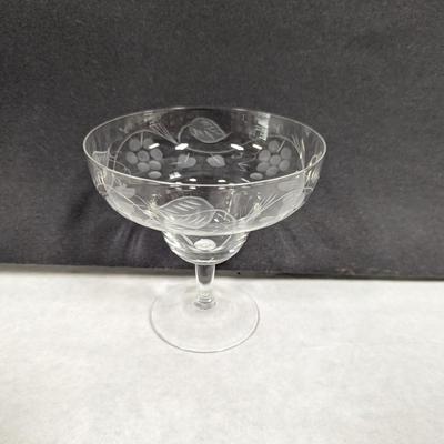 6 - Etched Glass Grapevine Design Sherbet Glasses