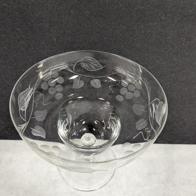 6 - Etched Glass Grapevine Design Sherbet Glasses