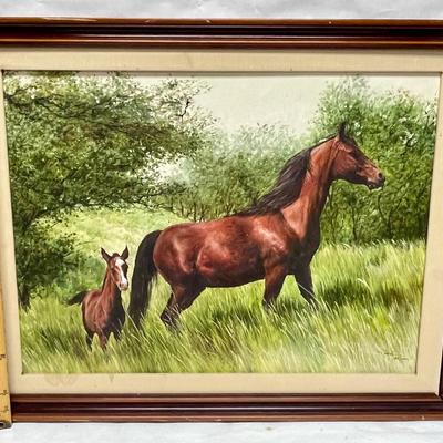 Framed Artwork Print Mama & Baby Horse Mare & Colt in the tall grass