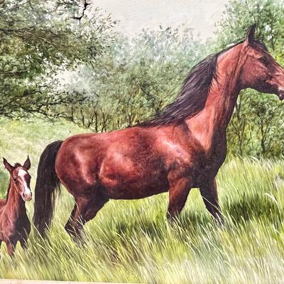 Framed Artwork Print Mama & Baby Horse Mare & Colt in the tall grass