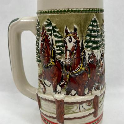 Budweiser Beer Stein Holiday Christmas Clydesdale Horses 1984 Collector's