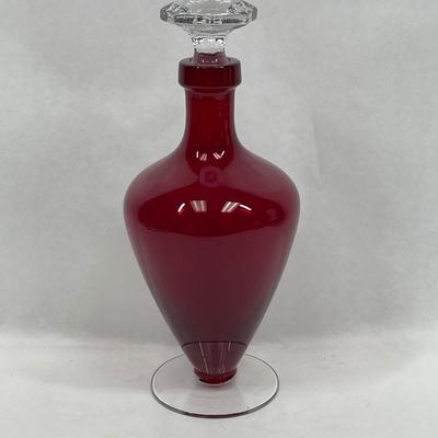 Red Glass Blenko Decanter with top clear base