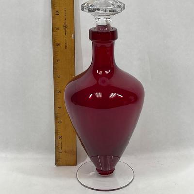 Red Glass Blenko Decanter with top clear base