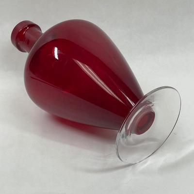 Red Glass Blenko Decanter with top clear base