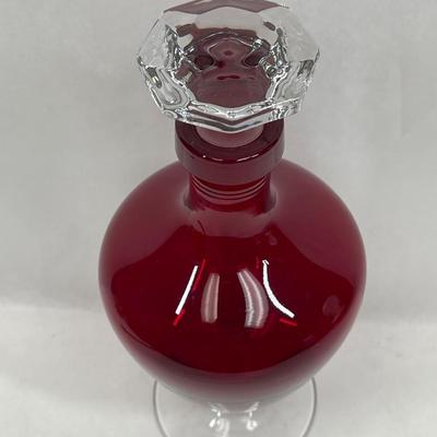 Red Glass Blenko Decanter with top clear base