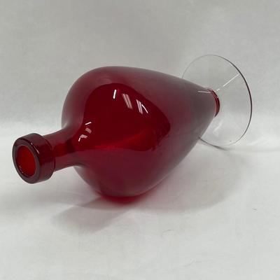 Red Glass Blenko Decanter with top clear base