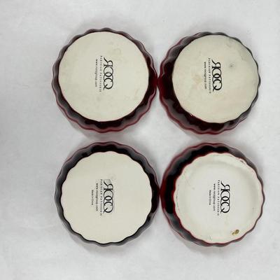 ROCQ Parisian Patisserie Ramekin Bake Dish Red Black Tarty Pie Creme Brulet - set of 4