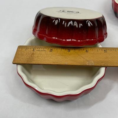 ROCQ Parisian Patisserie Ramekin Bake Dish Red Black Tarty Pie Creme Brulet - set of 4