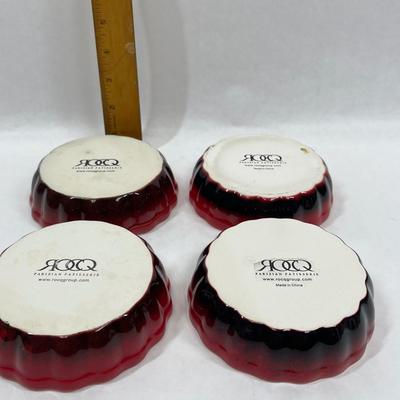 ROCQ Parisian Patisserie Ramekin Bake Dish Red Black Tarty Pie Creme Brulet - set of 4