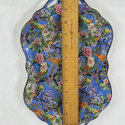 Handled Serving Platter Crown Ducal Ware Blue Parrot Chinz Pattern