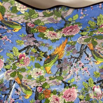 Handled Serving Platter Crown Ducal Ware Blue Parrot Chinz Pattern