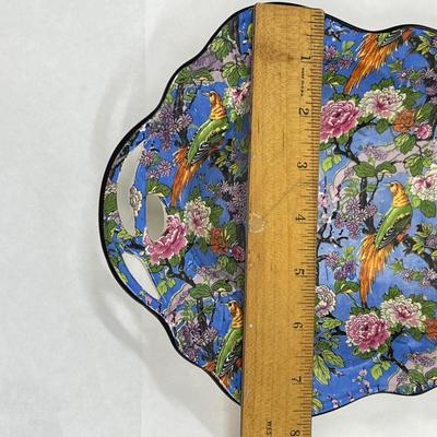 Handled Serving Platter Crown Ducal Ware Blue Parrot Chinz Pattern