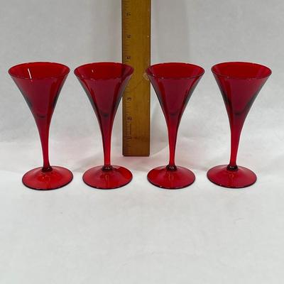 Set of 4 Blenko Red Glass Champagne Flutes