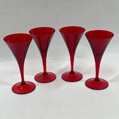 Set of 4 Blenko Red Glass Champagne Flutes