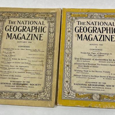 Antique January 1918 & August 1930 NATIONAL GEOGRAPHIC MAGAZINES