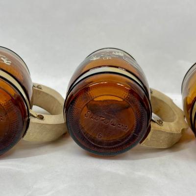 LOT of (3) Siesta Ware Amber Brown Glass Western Barrel Mugs