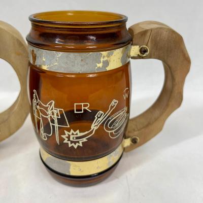 LOT of (3) Siesta Ware Amber Brown Glass Western Barrel Mugs