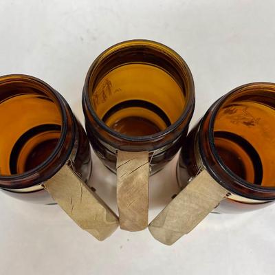 LOT of (3) Siesta Ware Amber Brown Glass Western Barrel Mugs