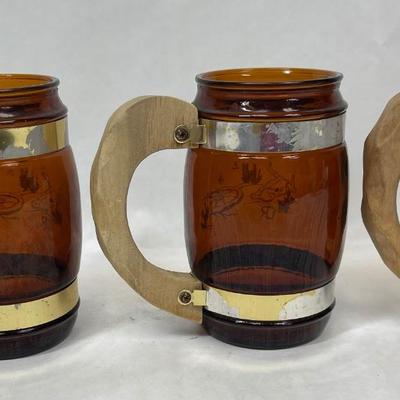 LOT of (3) Siesta Ware Amber Brown Glass Western Barrel Mugs