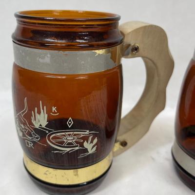 LOT of (3) Siesta Ware Amber Brown Glass Western Barrel Mugs