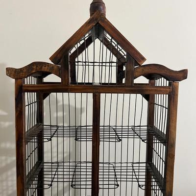 Bird Cage Style Wood And Metal Wire Shelf or CD Holder