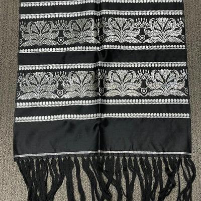 Caroline Haute Couture Black with Silver Embroidered Motif Large Scarf