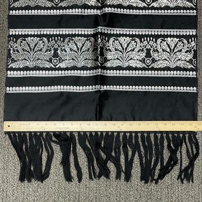 Caroline Haute Couture Black with Silver Embroidered Motif Large Scarf