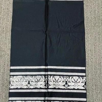 Caroline Haute Couture Black with Silver Embroidered Motif Large Scarf