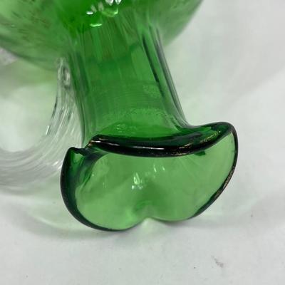 Green Art Glass Cruet Decanter Bohemian Hand Enameled Floral design with stopper