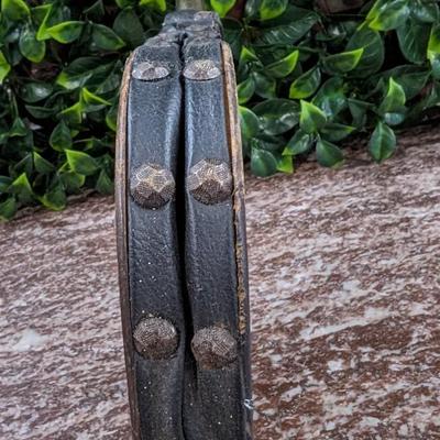Vintage Fireplace Bellows Works Wood Leather Metal Coat of Arms