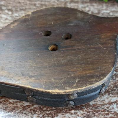 Vintage Fireplace Bellows Works Wood Leather Metal Coat of Arms