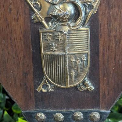 Vintage Fireplace Bellows Works Wood Leather Metal Coat of Arms