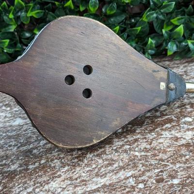 Vintage Fireplace Bellows Works Wood Leather Metal Coat of Arms