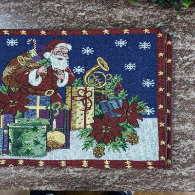 Set of 4 Vintage Santa Placemats Christmas Cloth Poinsettia
