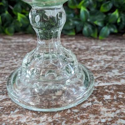 Vintage Large Glass Bowl Pedestal Metal Rim Flower Display