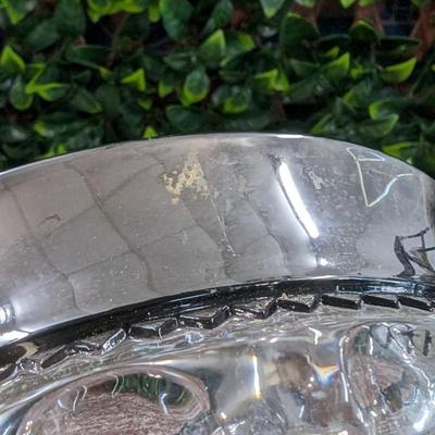Vintage Large Glass Bowl Pedestal Metal Rim Flower Display
