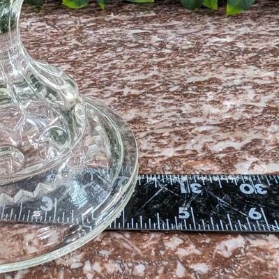 Vintage Large Glass Bowl Pedestal Metal Rim Flower Display