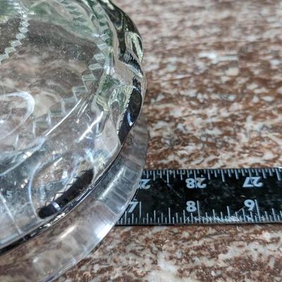 Vintage Large Glass Bowl Pedestal Metal Rim Flower Display